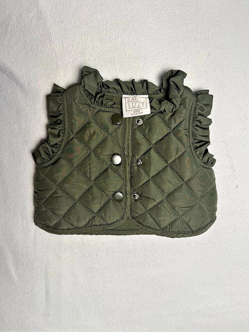 Just Lizzy Baby Girls Olive Green Quilted Ruffle Vest